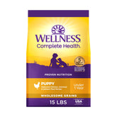Wellness Complete Health croquettes pour chiots, protéines élevées et énergie durable.