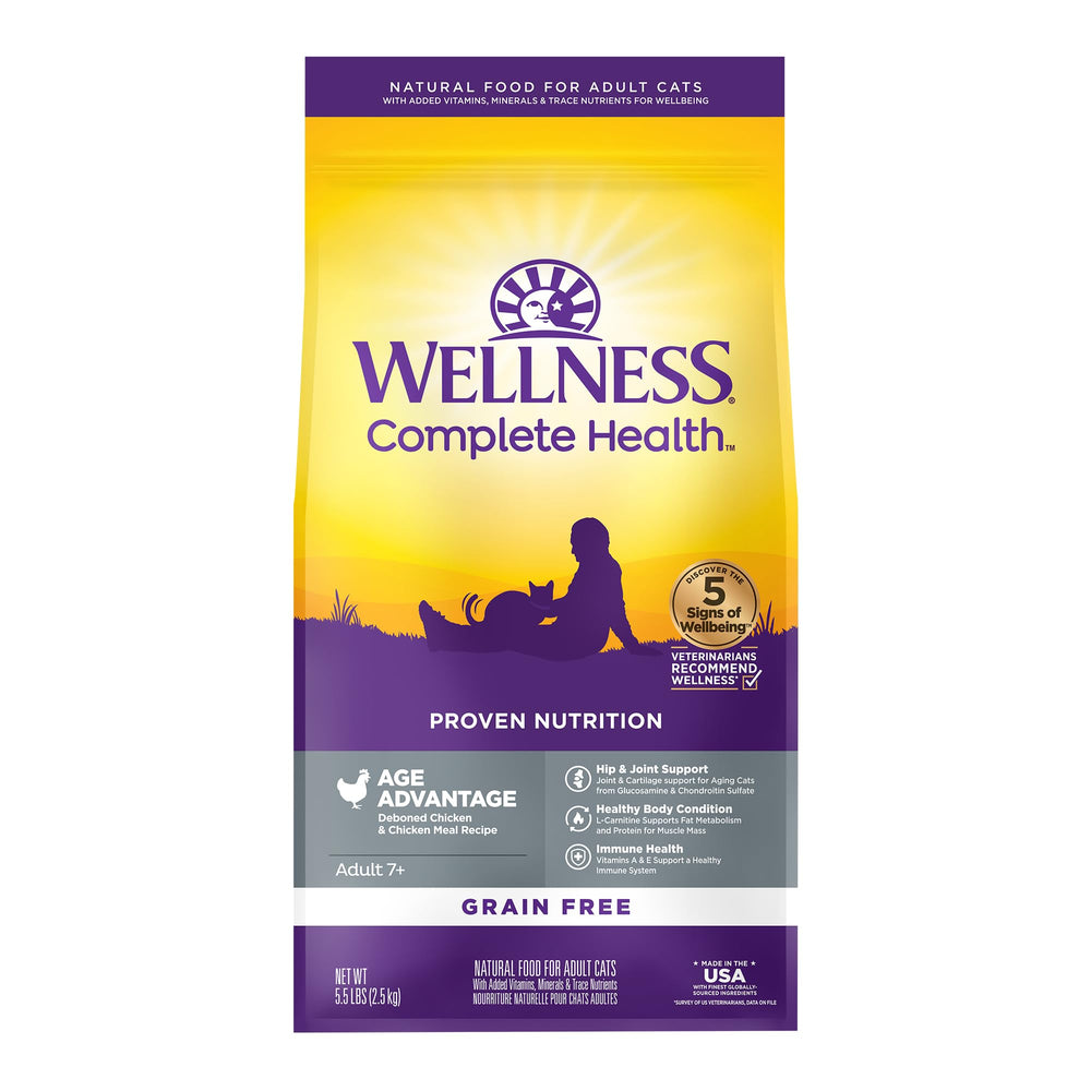 Wellness Complete Health Senior croquettes au poulet pour chat senior et énergie.