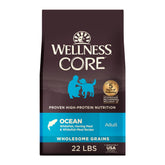 Wellness CORE croquettes pour chien adulte au poisson blanc, protéines élevées et énergie durable.
