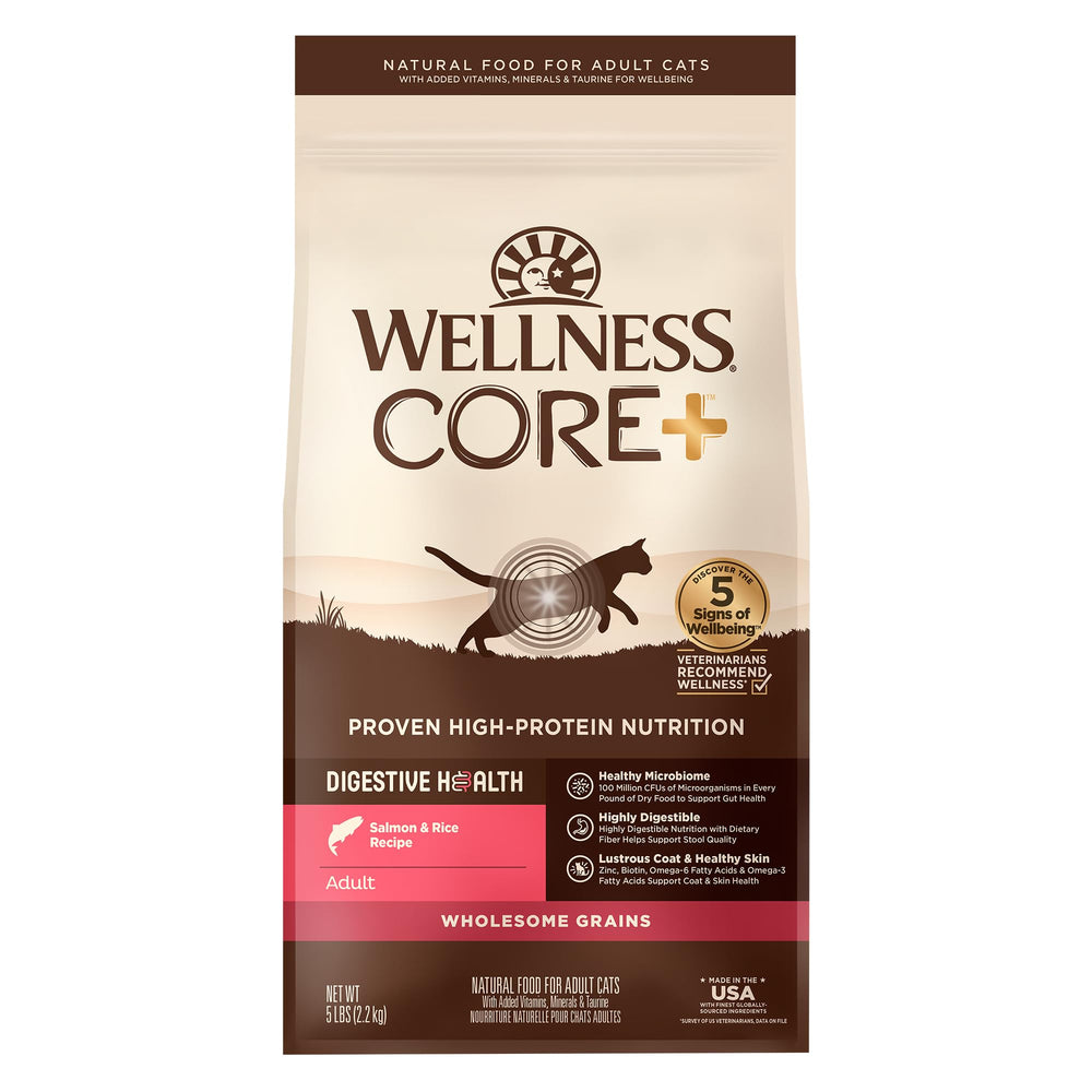 Wellness CORE+ Chat croquettes saumon et riz en sac 5-lb pour digestion
