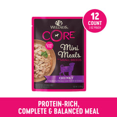 Wellness Core sachet 85 g avec poulet et foie en sauce, pratique pour petit chien.