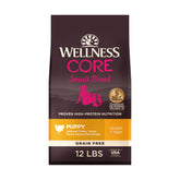 Wellness Core petit-chien croquettes dinde-saumon, protéines élevées pour chiots actifs.