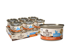 Wellness CORE+ Hairball Pâté Chat en conserve poulet ouverture, soutien digestif et hydratation.