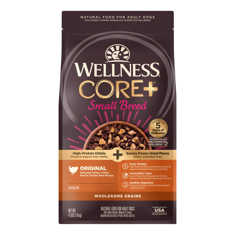 Wellness CORE+ petites croquettes sèches pour petites races, nutrition ciblée.