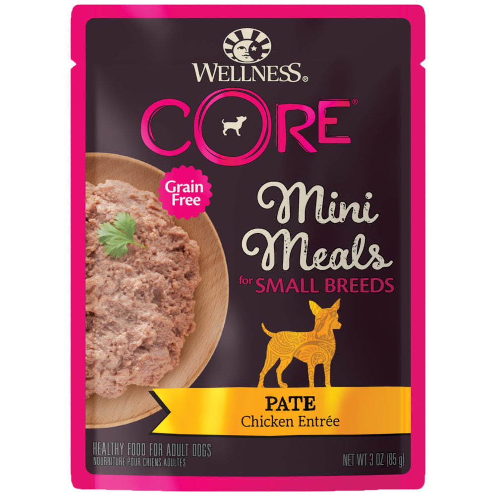 Wellness Core Pâte poulet - sachet 3onces, repas pratique pour petit chien.
