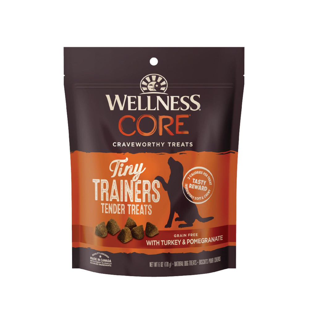 Wellness CORE Tiny Trainers dinde et grenade, friandises sans céréales parfaites pour l'entraînement.