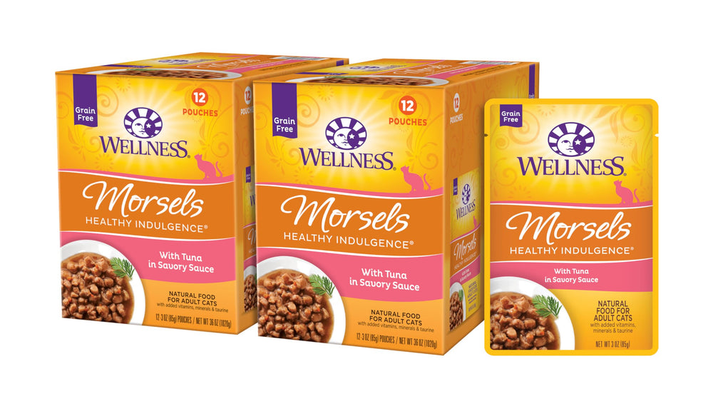 Wellness Morsels thon sauce légère, sachets 01: source de protéines et hydratation pratique.