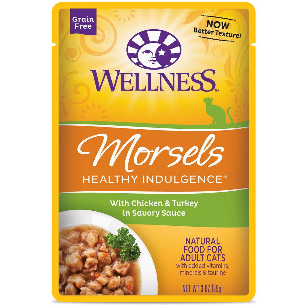 Wellness Nourriture Chat: morceaux poulet-dinde dans une sauce savoureuse pour éveiller l'appétit.