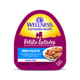 Wellness Petite Entrees: filets poulet-carottes-poivrons dans gravy, repas appétissant pour petit chien.
