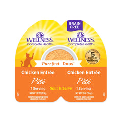 Wellness Purrfect Duos Pâté Poulet – bocal double pour repas propres et faciles.