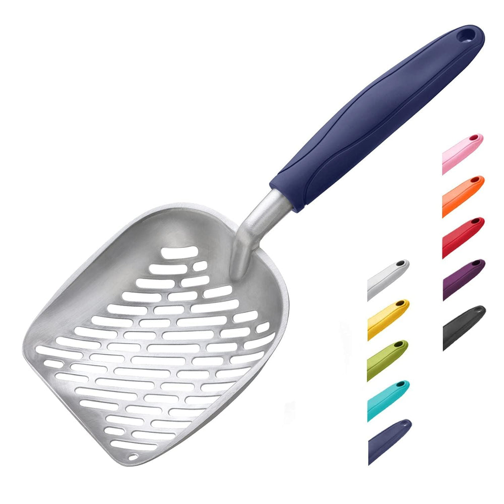 Pelle à litière WePet en aluminium avec manche bleu, pratique et durable.