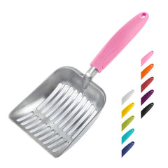WePet ramasse-litière en aluminium avec poignée rose, pratique et rapide pour nettoyer la litière.