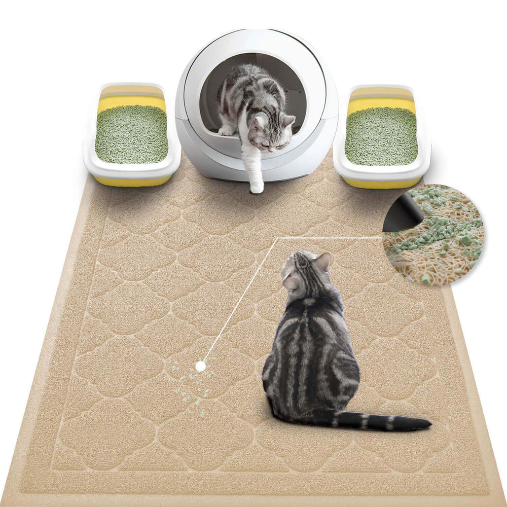 WePet tapis litière chat beige XXL — vue générale et capture efficace des débris.