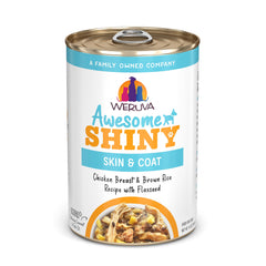 Weruva Awesome Shiny, boîte poulet et riz brun pour peau et pelage sains.