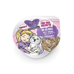 Weruva Best Fido Friend sirloin-riz-dans-bouillon : repas appétissant avec bœuf et riz.