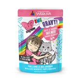 Logo Weruva B.F.F. et sachet prêt à servir, plat canard-saumon en sauce.