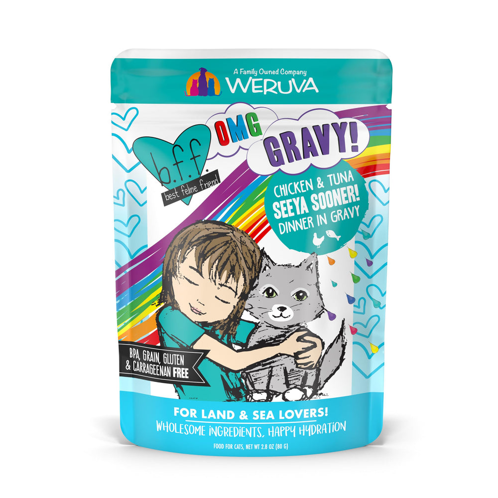 Weruva B.F.F. OMG, sachet poulet-thon en sauce prêt à servir, saveur riche.