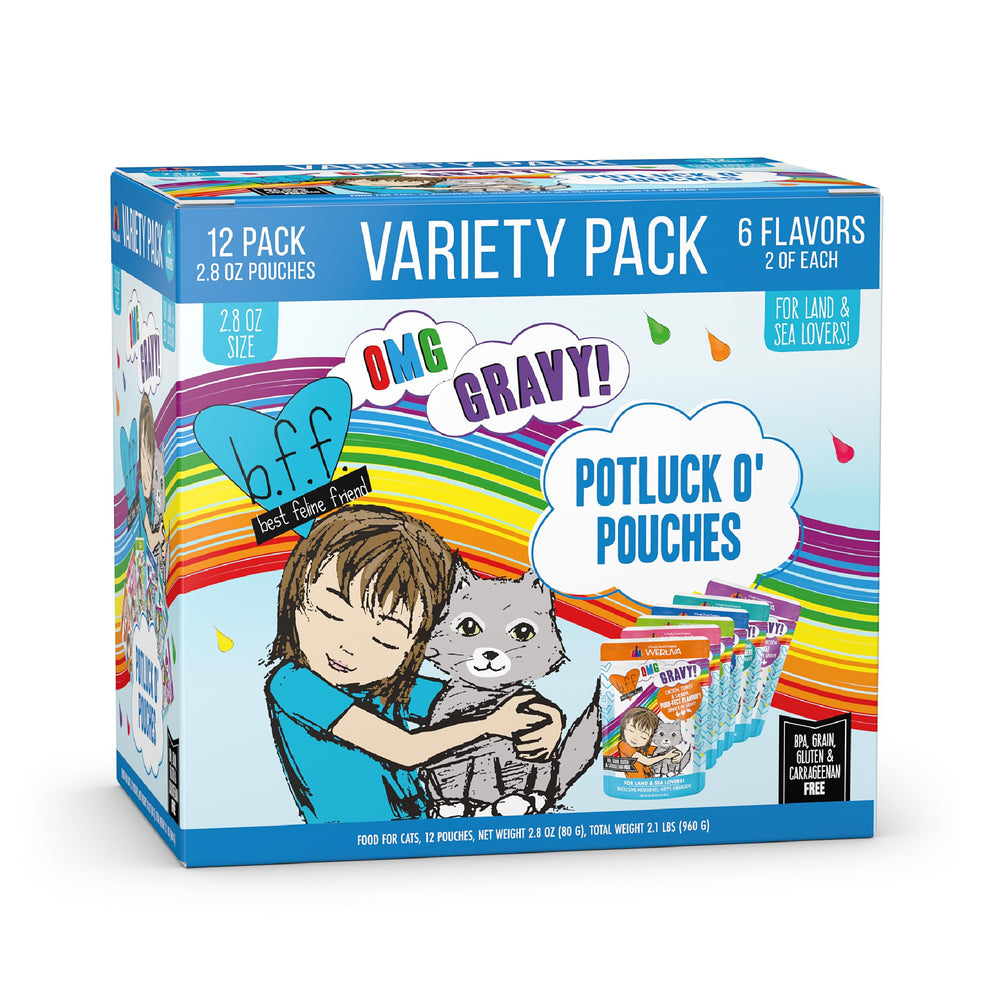 Variété Potluck Weruva B.F.F. OMG, pack pratique de sachets pour chats.