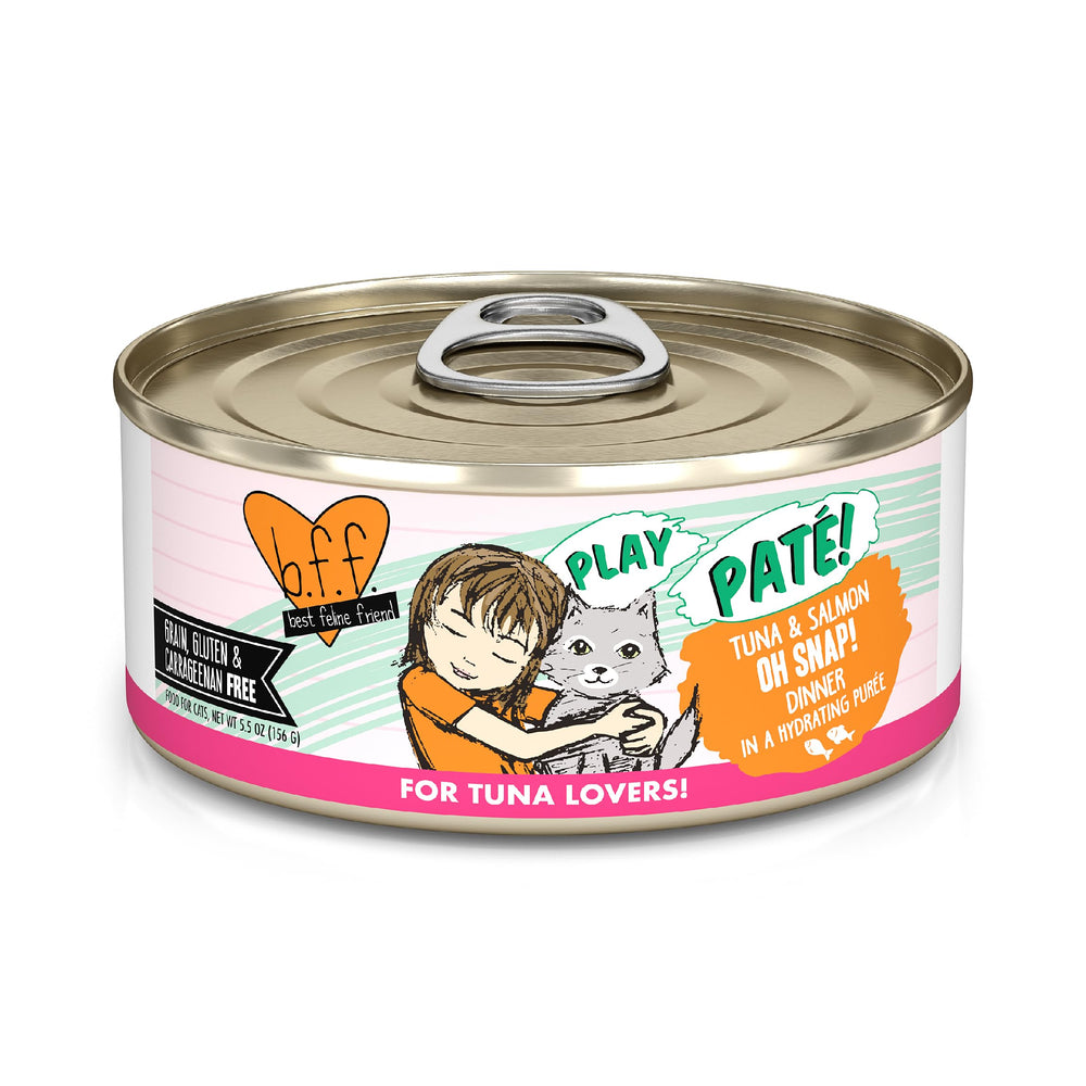 Weruva B.F.F. Play pâté crèmeuse au thon et saumon, repas attrayant pour chat.