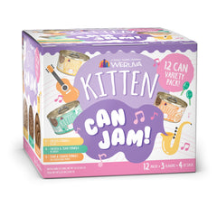 Chaton dégustant Weruva Kitten Can Jam Varieté, repas humide.