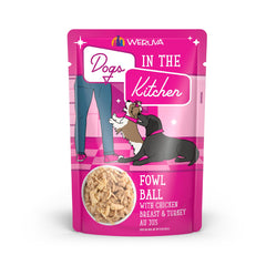 Weruva Dogs in the Kitchen Boule de Volaille : sachet poulet effiloché, repas pratique.