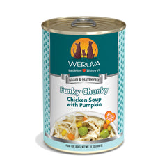 Boîte Weruva Funky Chunky Poulet-Soupe prête à nourrir votre chien.