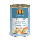 Boîte Weruva soupe de grand-mère au poulet, couleur bleu-vert.