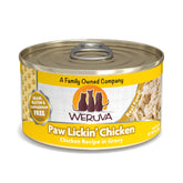 Weruva Paw Lickin’ Chicken, boîte 3oz avec poulet tendre dans sauce savoureuse.