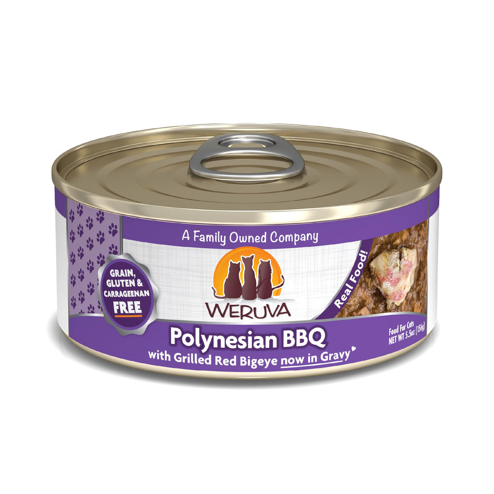 Weruva Polynesian BBQ Bigeye Rouge - Morceaux tendres prêts à servir pour chats gourmets.