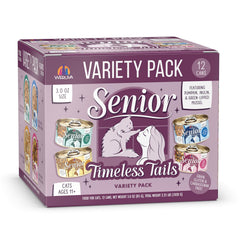 Weruva Senior Chat Timeless Tails, conserve variée et textures riches pour chats âgés.