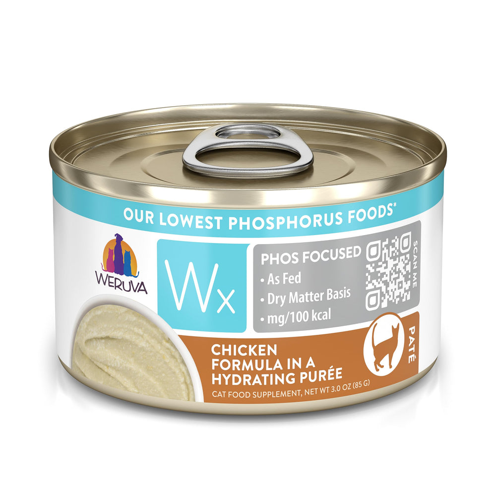 Weruva Wx Phos Focused poulet purée hydratante pour chat actif.