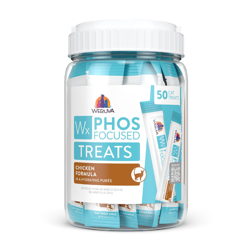 Friandise Weruva Wx Phos Focused au poulet en tube, portion pratique.