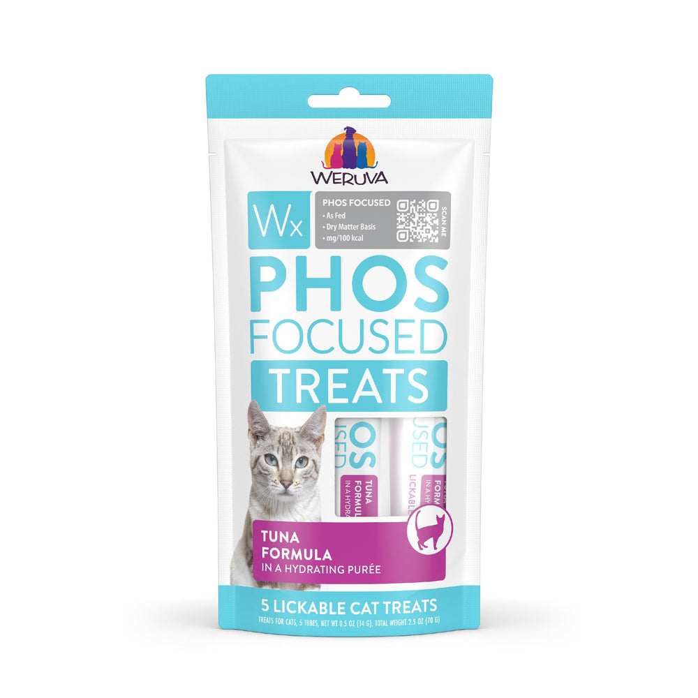 Weruva Wx Phos Focused au thon, tube de 14 g, texture lisse pour léchage facile.