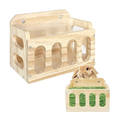 WEWAYKGJ porte-foin en bois naturel monté sur cage, pour une alimentation propre et rationnelle.
