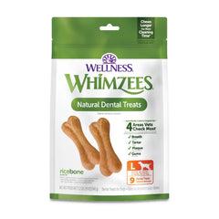 Whimzees Ricebone chien grande taille, emballage visible, favorise hygiène dentaire quotidienne