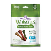 Whimzees Wellness Daily Brushzees – emballage pour petits chiens, pratique et facile à distribuer.