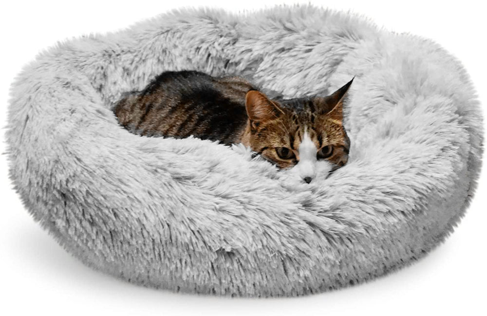Whiskers & Friends lit-donut en peluche chaud, idéal pour chats.