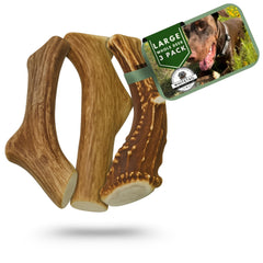 WhiteTail Naturals lot de 3 bois de cerf pour grands chiens, mastication durable.