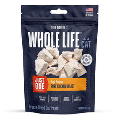 Friandise poulet séché Whole Life Just One, encas protéiné pour chats.