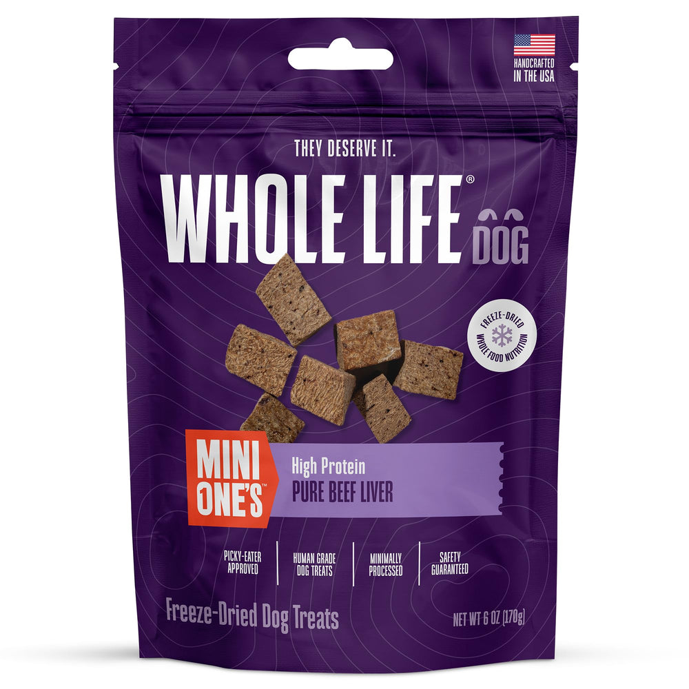 Whole Life Pet Products foie-boeuf lyophilise en sachet, friandise naturelle et appétente.