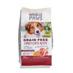 Croquettes Whole Paws agneau et lentilles pour chien, formule complète sans céréales.