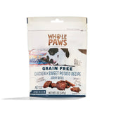 Whole Paws bouchées jerky poulet-patate-douce en emballage, friandise pratique