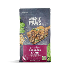Nourriture Whole Paws pour chien adulte agneau et pois chiches dans un sac, repas équilibré.