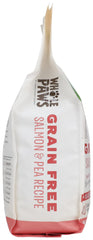 Whole Paws plan rapproché des ingrédients saumon lin citrouille.