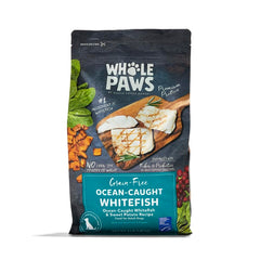 Whole Paws poisson blanc et patate douce – ingrédient principal sans céréales pour chiens adultes.