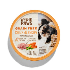 Whole Paws montre le poulet comme premier ingrédient pour une alimentation riche et naturelle.