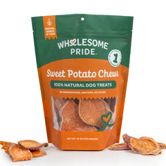 Wholesome Pride friandises patate douce gros morceaux, idéal pour mâcher longtemps.