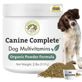 Wholistic Pet Organics Canine Complete, bouteille-poudre, soutien nutritionnel quotidien pour chiens.