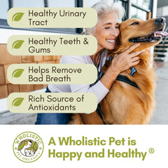 Wholistic Pet Organics canneberge emballage USDA : étiquette biologique vérifiée.