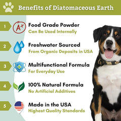Wholistic Pet Organics Diatomaceous Earth poudre versée dans un bol prête à mélanger.